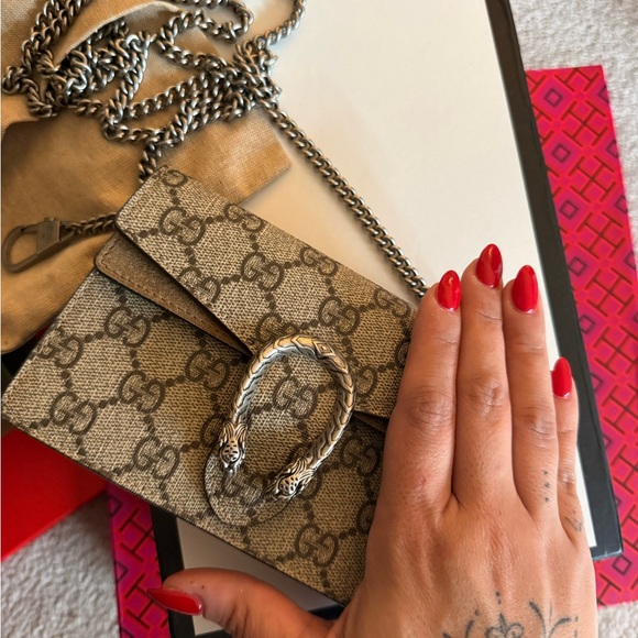 Gucci Beige and Brown Clutch with Chain